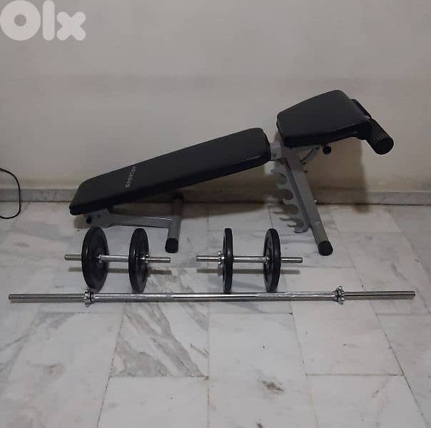 bench & weights & 3 axe like new 7