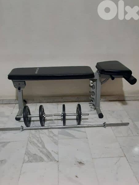 bench & weights & 3 axe like new 9