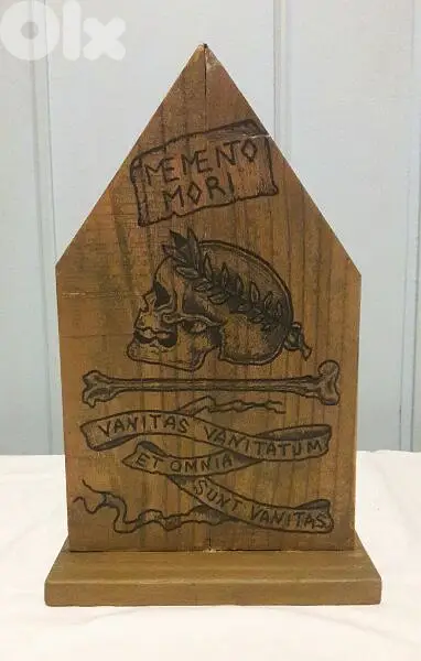 Antique Memento Mori wood plaque