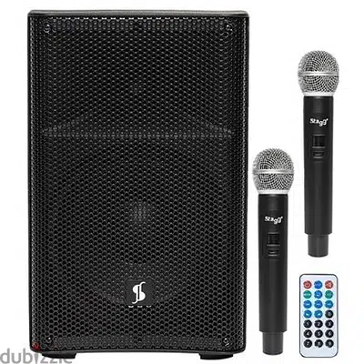 STAGG AS15B Battery Powered Speaker with 2 Wireless Microphones