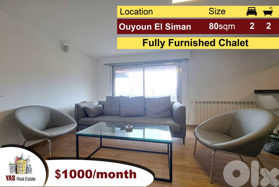 Ouyoun El Siman 80m2 | Furnished Chalet | Cozy | Rent | Mountain View 0