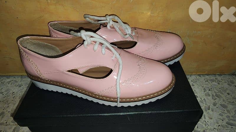 pink patent leather brogue shoes 39 0