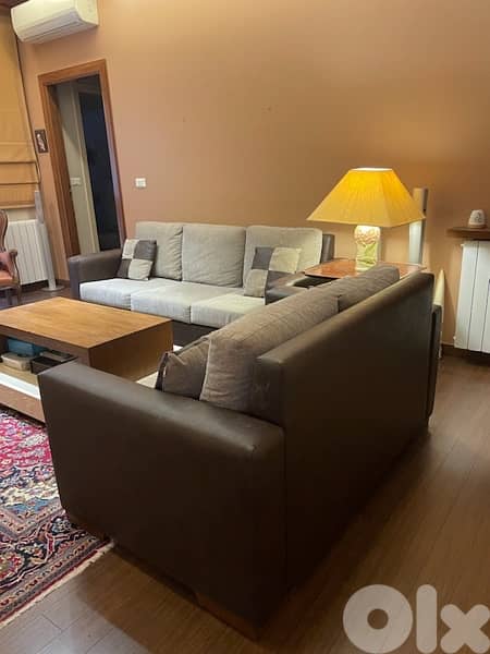 2 sofas leather and fabric 0