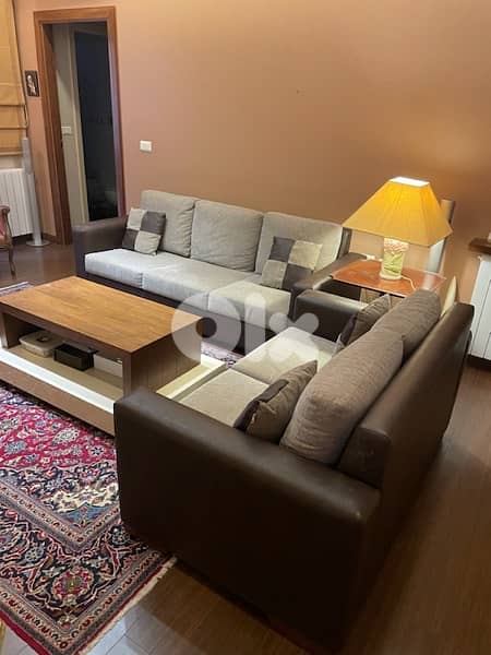 2 sofas leather and fabric 1