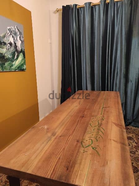 wooden table with resine arabic calligraphy 0