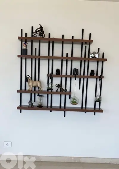 wall shelves unit wood and steel 140x140