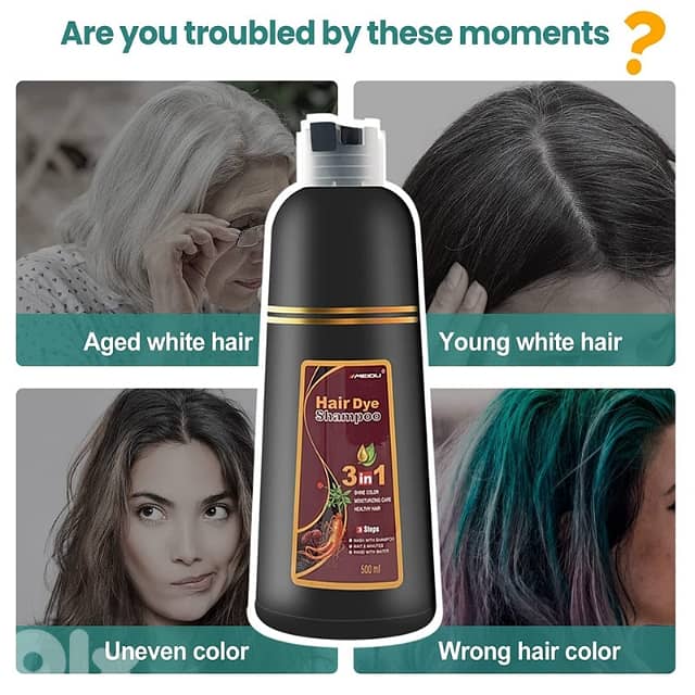 Meidu Hair Dye Shampoo, 3-in-1 Natural White Hair Dye 500ml 8