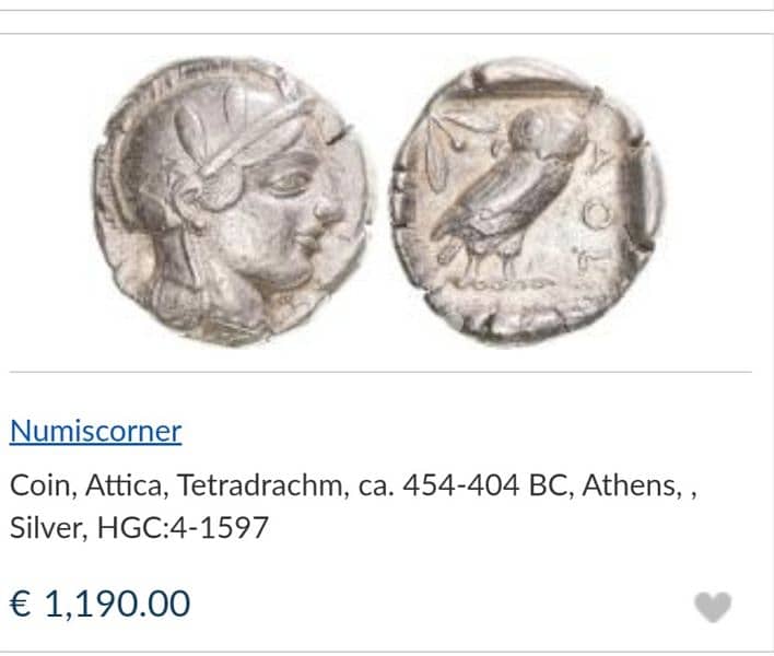 Ancient Greek Attica Athena Silver Tetradracham Coin year 454_404 BC 2