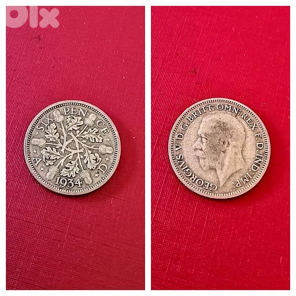 1934 England Silver six Pence KGV 0