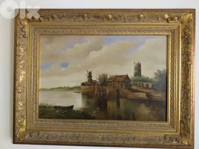 لوحة هولندية قديمة رائعة  رسم زيتي على توال