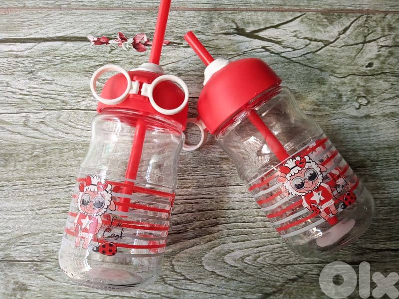 cute kids milk and juice glass jug with straw 0