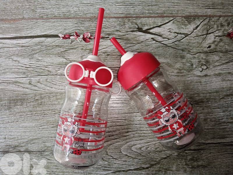 cute kids milk and juice glass jug with straw 2
