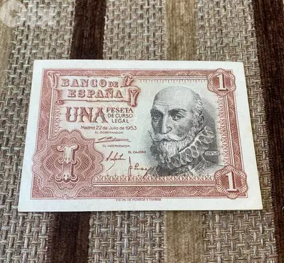 عملة عملات قديمة ١ بيزيتا اسباني سنة ١٩٥٣ banknote