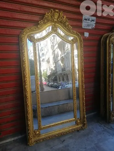 مراية خشب زين حفر ناعم تلبيس ورق ذهب قياس ٢٢٠ بي ١١٠ سم