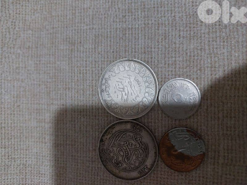 set of 4 coins Eygpt Kingdom king Fouad & Farouk 3 of them silver 1