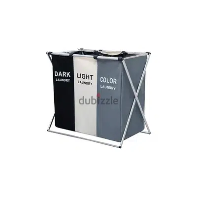 3-Section Laundry Basket with Folding Aluminum Frame