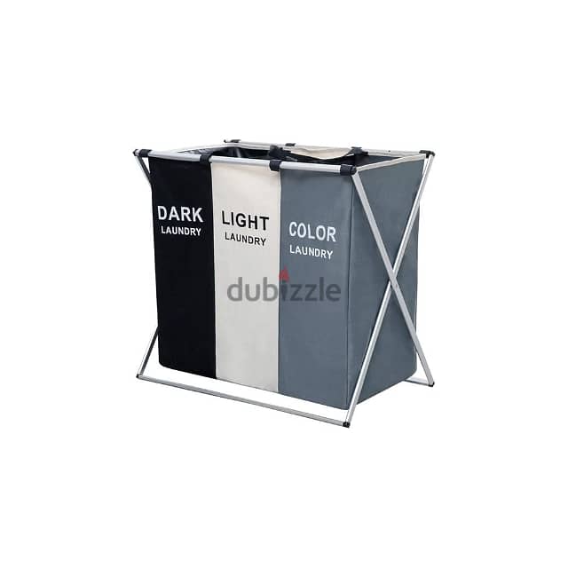 3-Section Laundry Basket with Folding Aluminum Frame 0