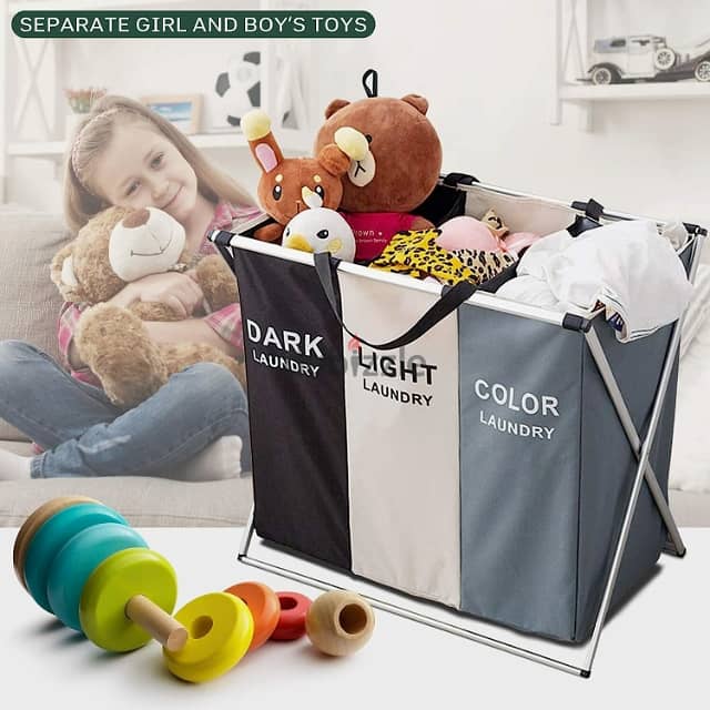 3-Section Laundry Basket with Folding Aluminum Frame 4