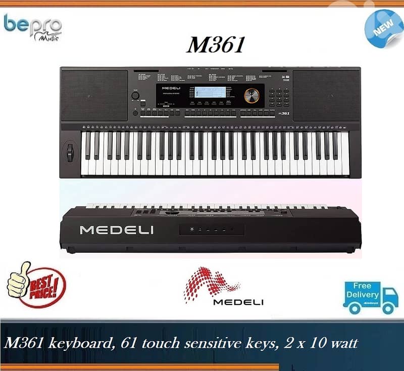 Medeli M361 keyboard, 61 touch sensitive keys, Beginner High Quality 0