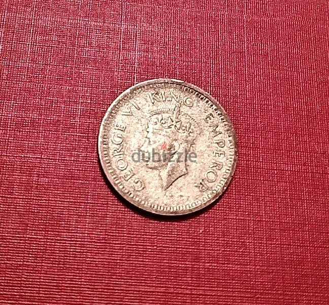 1945 British India silver quarter rupee KGVI 2.9g 1