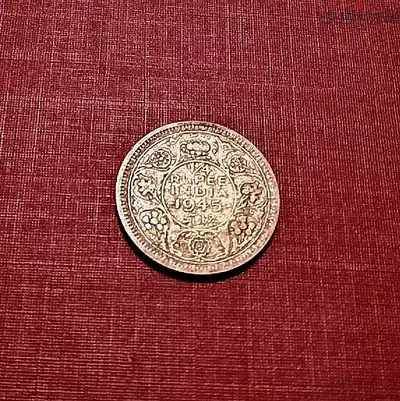 1945 British India silver quarter rupee KGVI 2.9g