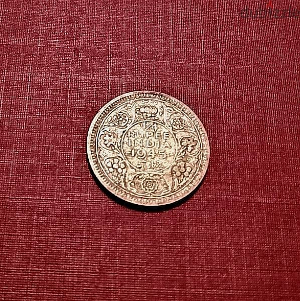 1945 British India silver quarter rupee KGVI 2.9g 0