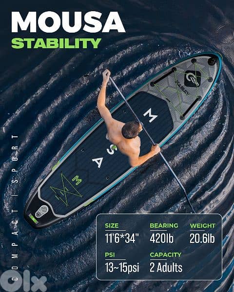 MOUSA Navy/Grey stand up paddle board (sup) with d-ring for kayak seat 0