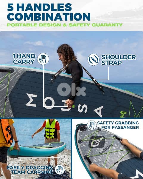 MOUSA Navy/Grey stand up paddle board (sup) with d-ring for kayak seat 3