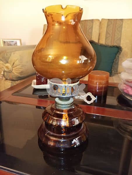 Vintage Amber Glass Oil Lamp 0