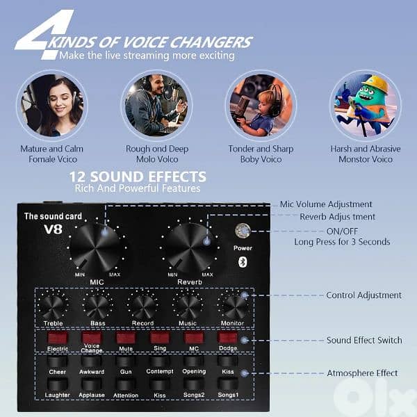 bm800 microphone , v8 sound card & phantom power 2