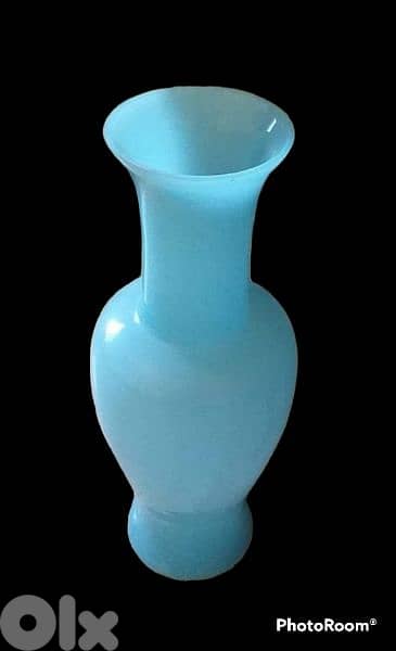 Big Mid-century Blue Opaline Vase 0
