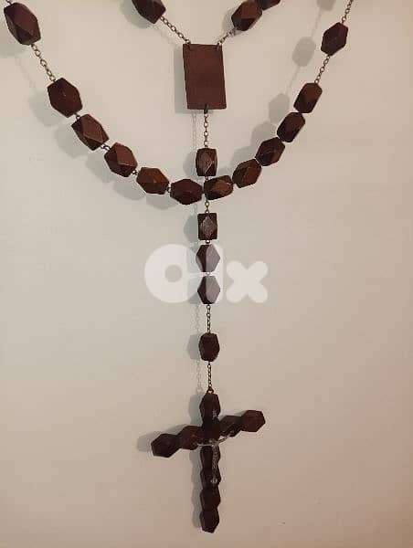 Beautiful Large Vintage Wall Rosar Handcarved Wooden Beads 3