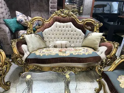 طقم كنبايات ملكي شغل دمياط مصري حفر خشب زان ملبس ورق دهب