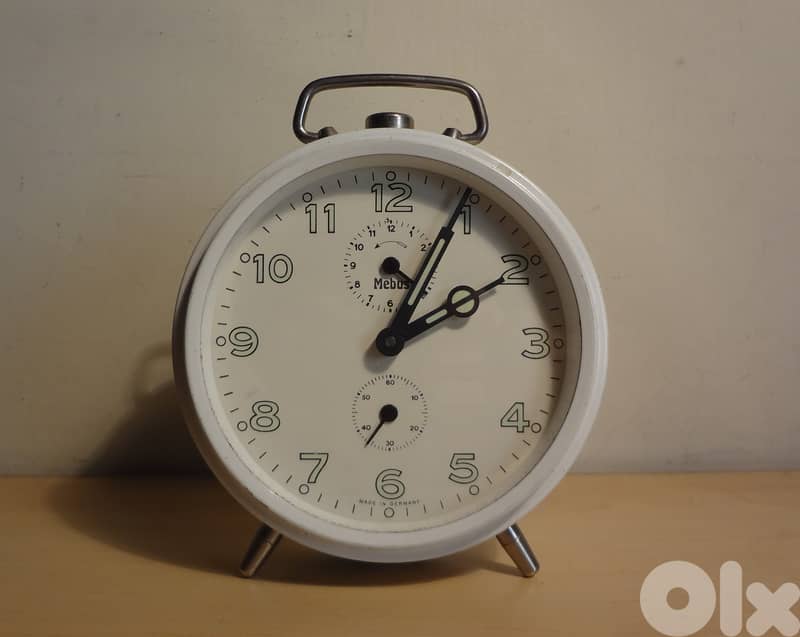 Vintage Mebas German mechanical ,internal bells alarm clock working 0