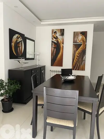 Full wood dining room.