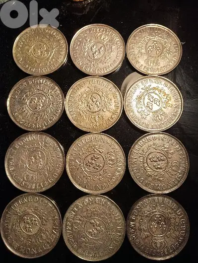 vintage 1788 sit nomen domini benedictum coin coaster set