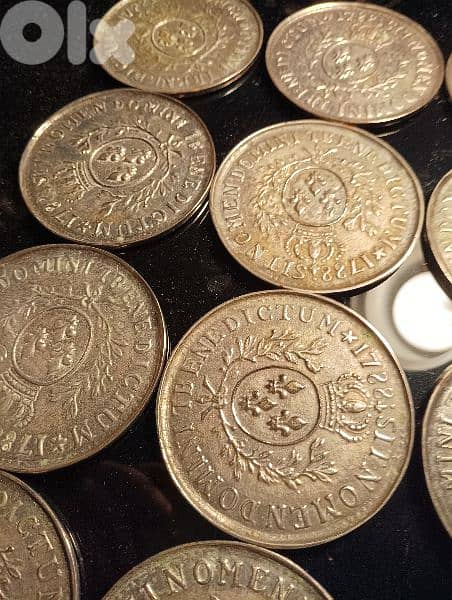 vintage 1788 sit nomen domini benedictum coin coaster set 2