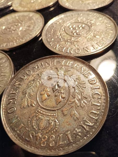 vintage 1788 sit nomen domini benedictum coin coaster set 3
