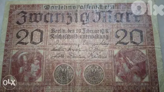 German WW1 20 Mark Reich Banknote year 1918