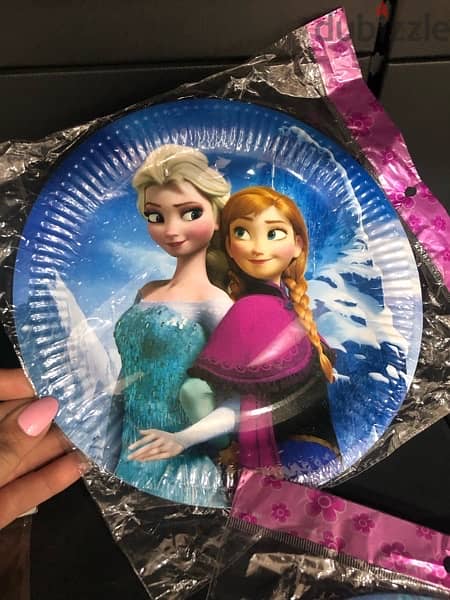 birthday supplies; frozen theme, ballons, cups, plate, etc. . 3