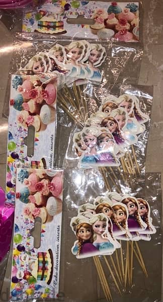 birthday supplies; frozen theme, ballons, cups, plate, etc. . 10
